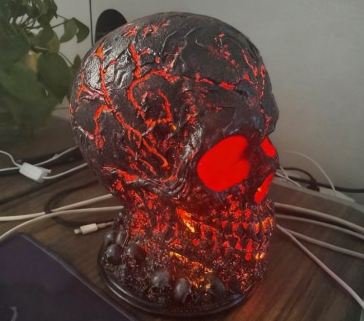 Lampe crâne pierre de lave — LED d'ambiance inquiétante — vue 5