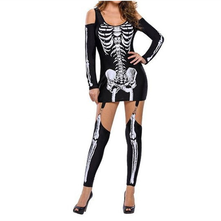 Off-Shoulder Skeleton Dress — Bone Print — view 3