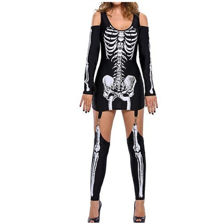 Off-Shoulder Skeleton Dress — Bone Print — view 1