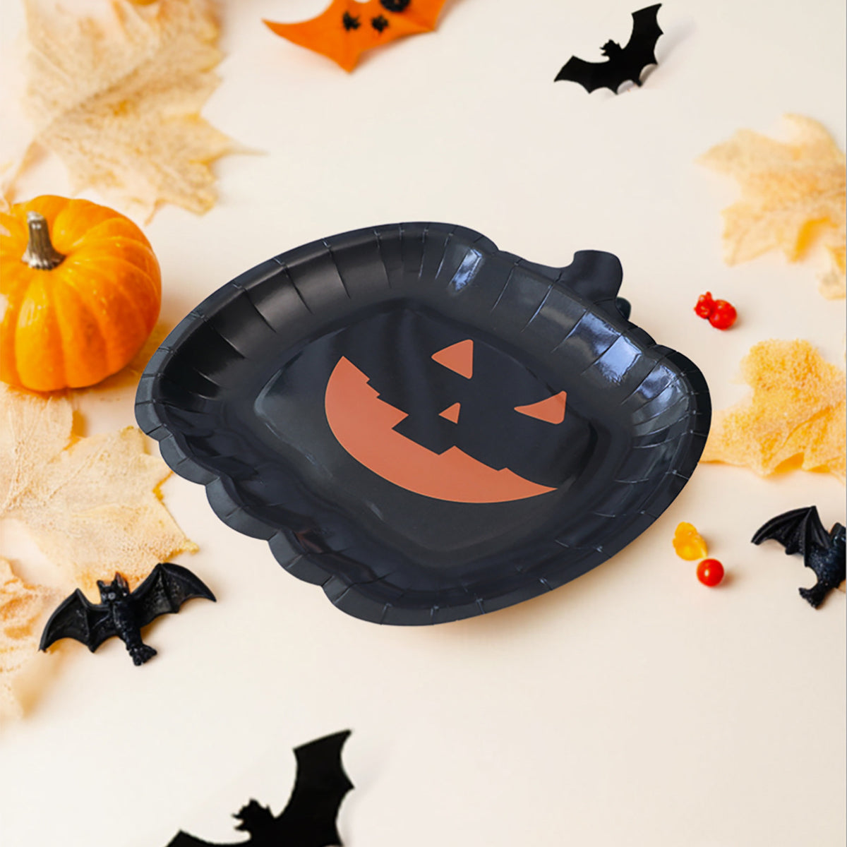 Halloween Paper Plates — Reinforced Card, Pumpkin Print — view 2