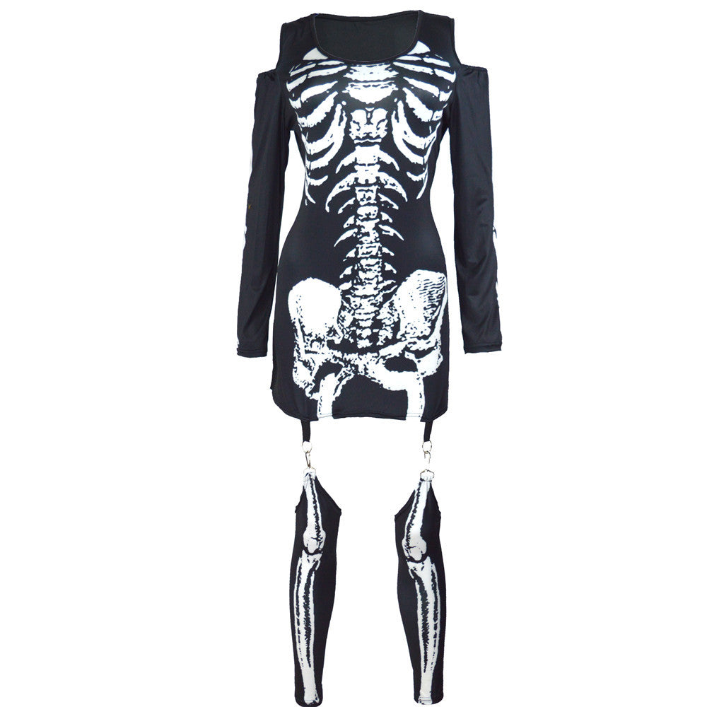 Off-Shoulder Skeleton Dress — Bone Print — view 5