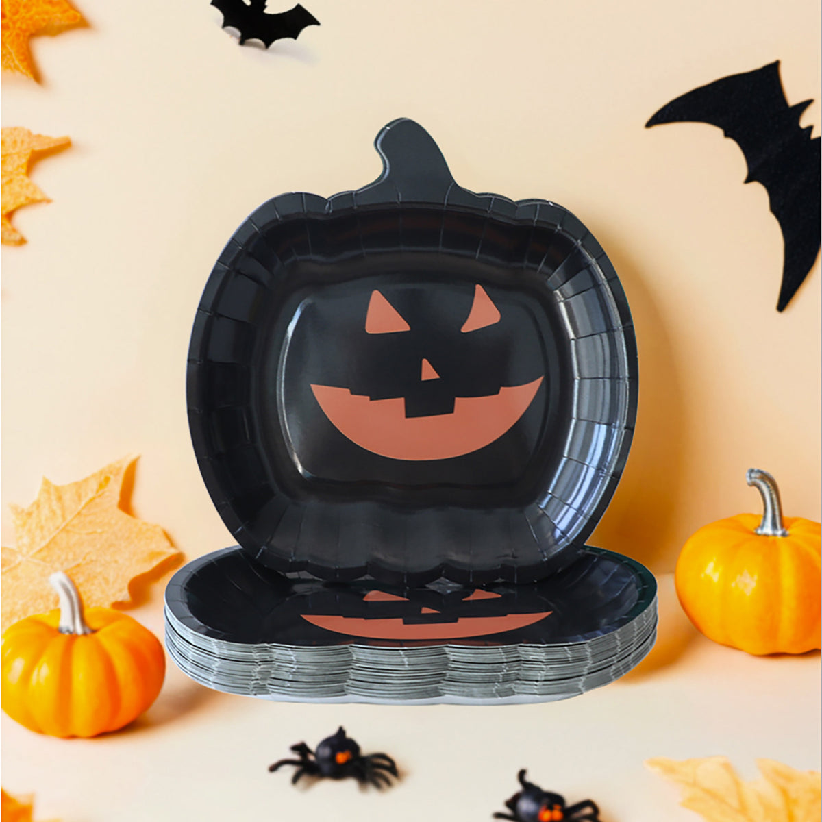 Halloween Paper Plates — Reinforced Card, Pumpkin Print — view 4