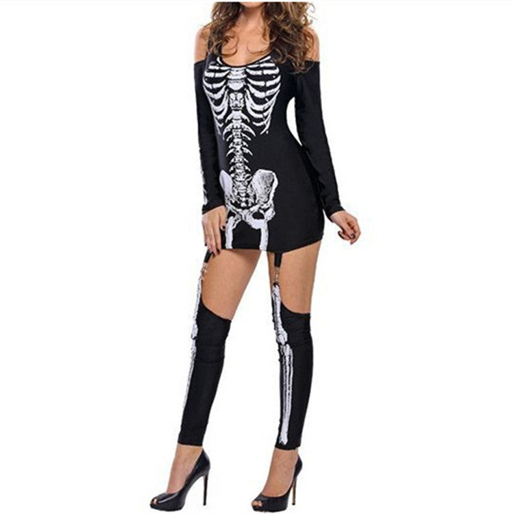 Off-Shoulder Skeleton Dress — Bone Print — view 2