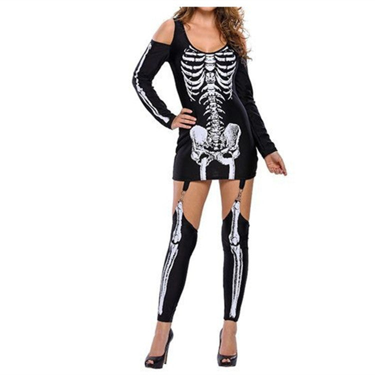 Off-Shoulder Skeleton Dress — Bone Print — view 4
