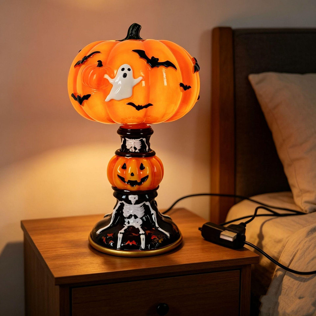 Resin Pumpkin Night Light — USB, Retro Style — view 2