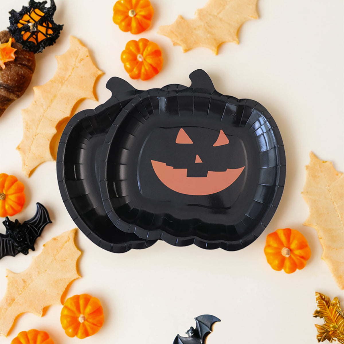 Halloween Paper Plates — Reinforced Card, Pumpkin Print — view 1