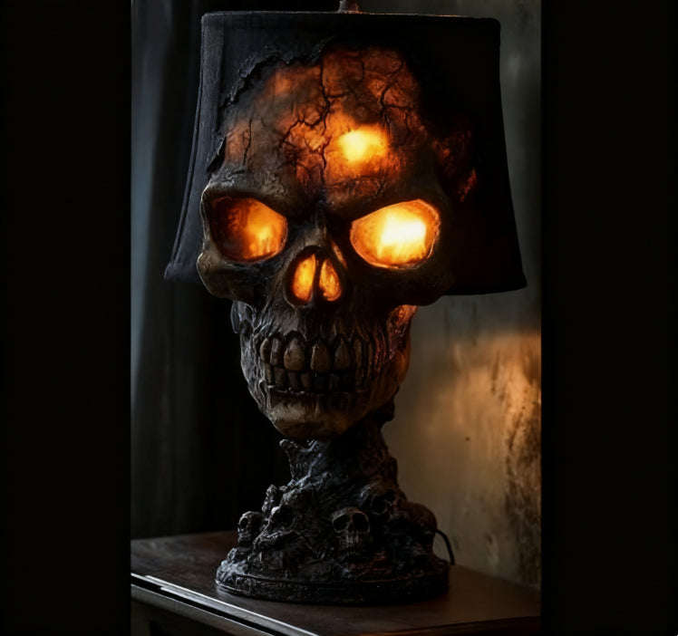 Lampe crâne pierre de lave — LED d'ambiance inquiétante — vue 3