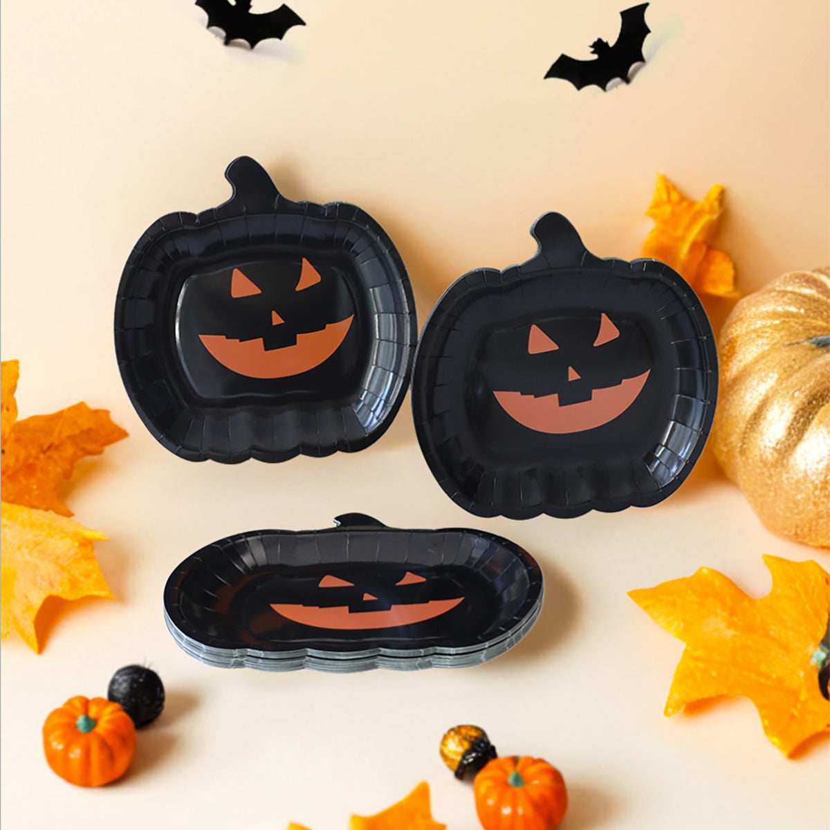 Halloween Paper Plates — Reinforced Card, Pumpkin Print — view 3