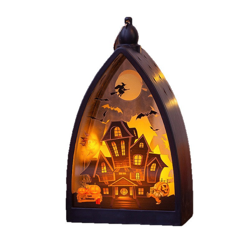 Pumpkin & Skeleton Castle Lamp — Glowing Ornament — view 5