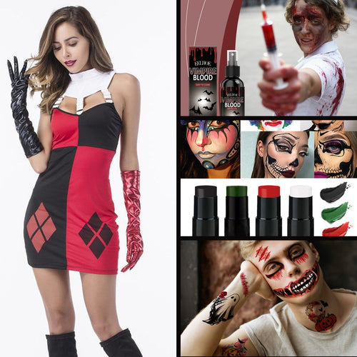 Pack Payaso — Adulto · Disfraz, maquillaje, cicatrices