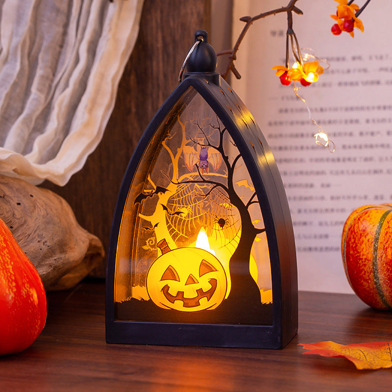 Pumpkin & Skeleton Castle Lamp — Glowing Ornament — view 2