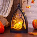 Pumpkin & Skeleton Castle Lamp — Glowing Ornament — view 2