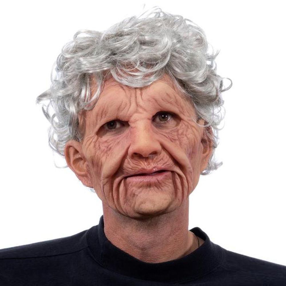 Latex Old Lady Mask — Wig Included — view 2